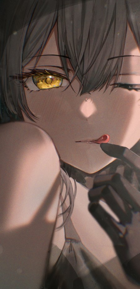 银发金瞳少女舔唇暗调动漫手机壁纸