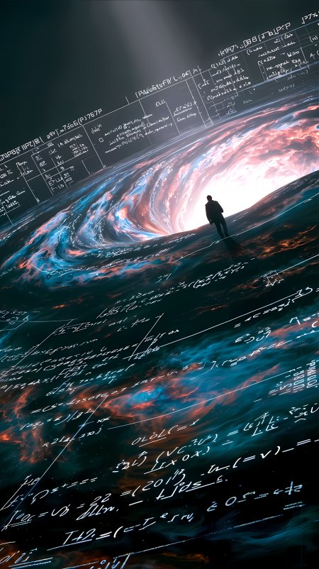 宇宙漩涡星云公式环绕孤独人影暗蓝粉紫科幻手机壁纸