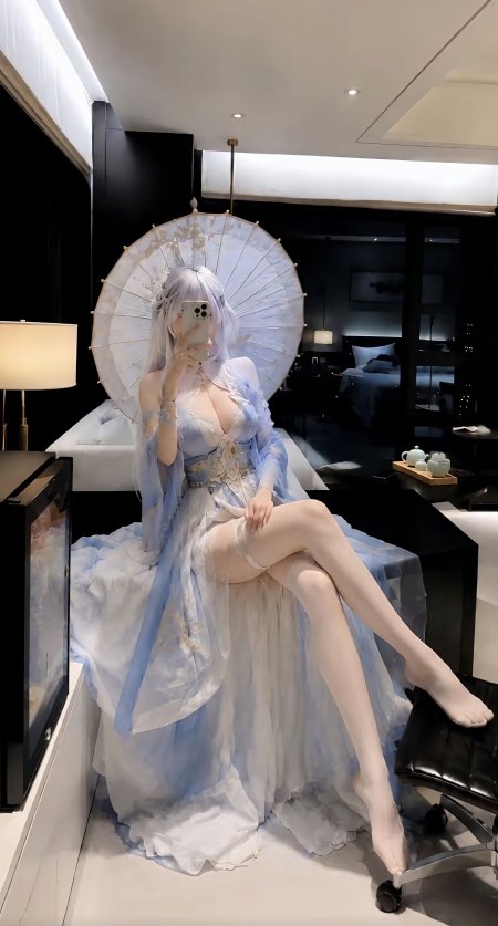原神卡提希娅银发美女cosplay手持油纸伞人物手机壁纸