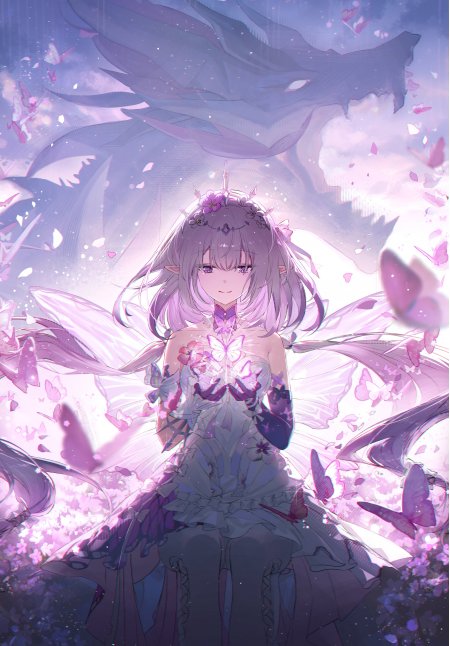 紫发精灵少女花环蝶翼粉紫梦幻动漫手机壁纸