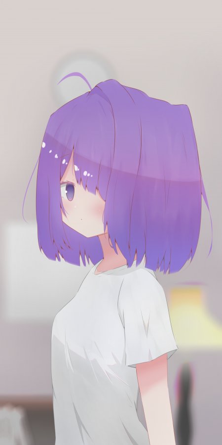 紫发少女侧脸微粉紫动漫手机壁纸