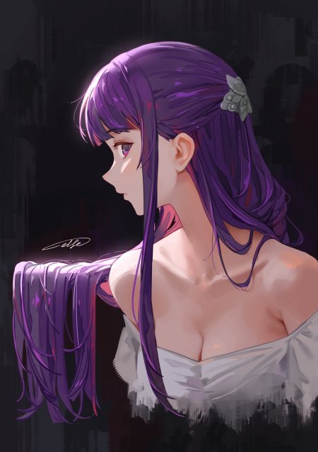 紫发少女侧颜白裙暗紫动漫手机壁纸