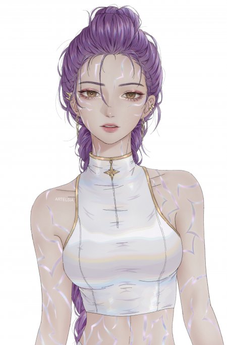 紫发少女高马尾白衫金饰幻光纹路动漫手机壁纸