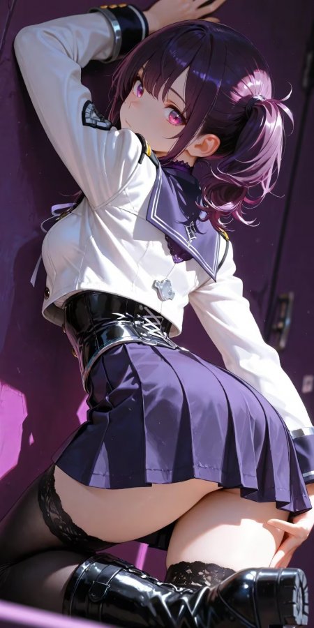 紫发双马尾少女白制服紫裙动漫手机壁纸