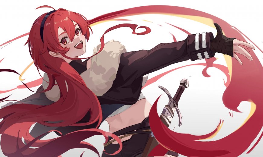 绝区零红衣少女持剑挥砍战斗姿态动漫电脑壁纸