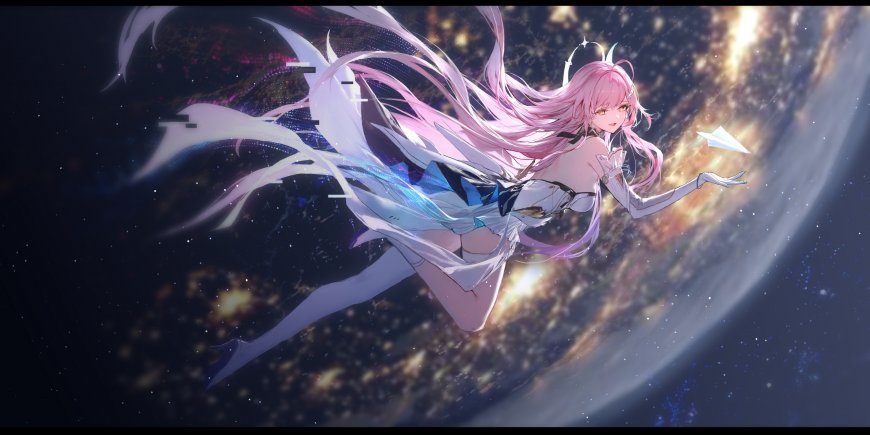 鸣潮爱弥斯粉发少女星空漂浮动漫电脑壁纸