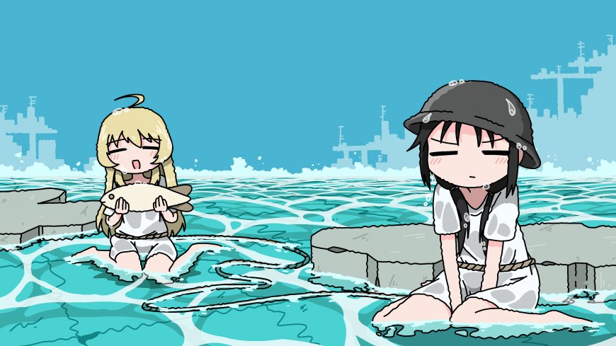 舰队舰娘海边嬉戏蓝绿动漫电脑壁纸