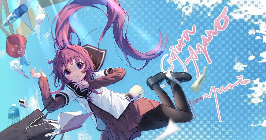 赛马娘目白麦昆粉紫长发少女空中漂浮蓝白动漫电脑壁纸