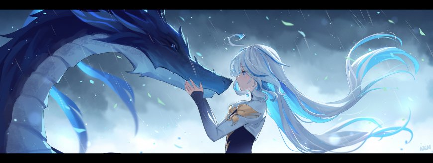 崩坏星穹铁道银发少女与蓝色巨龙动漫电脑壁纸