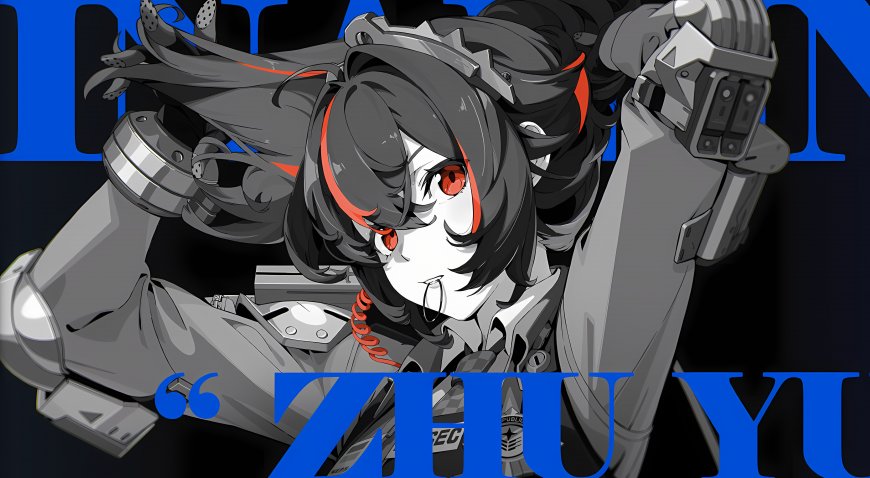 绝区零·朱鸢红瞳机械装甲少女蓝黑动漫电脑壁纸