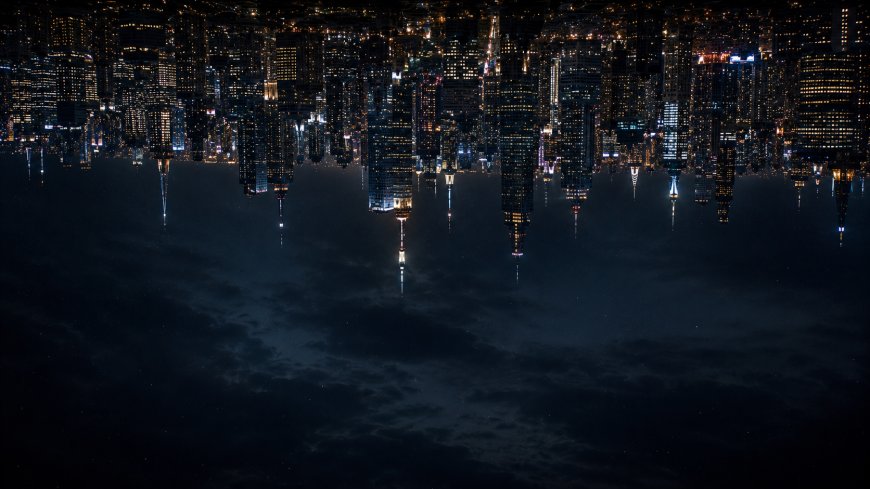城市夜景倒影云海蓝黑风景电脑壁纸