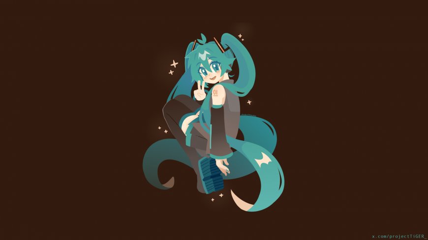 初音未来青绿双马尾比耶微笑蓝绿动漫电脑壁纸