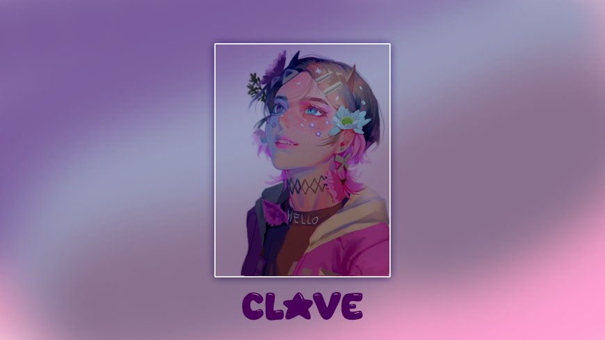 动漫少女花饰蓝眼粉紫渐变唯美插画电脑壁纸