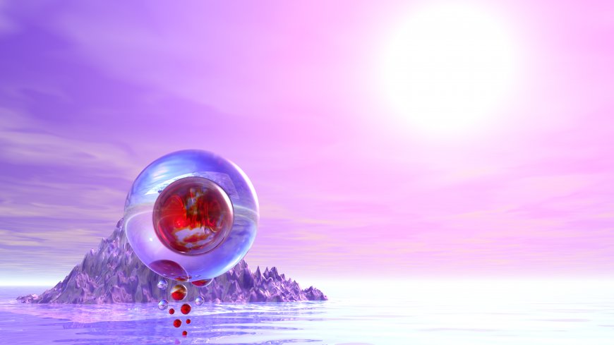 水晶球悬浮海面紫粉渐变梦幻科幻电脑壁纸