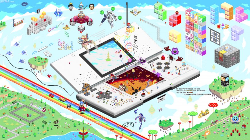 任天堂DS掌机像素风游戏世界彩虹绿地奇幻创意电脑壁纸
