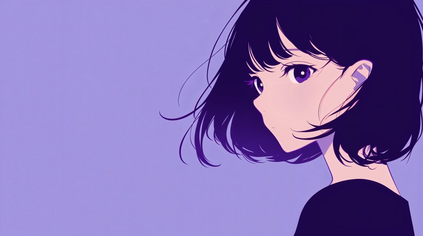 紫发少女侧颜凝望淡紫动漫电脑壁纸