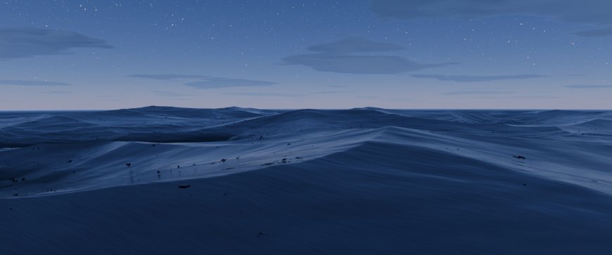 星空下的沙丘连绵起伏深蓝静谧自然风景电脑壁纸