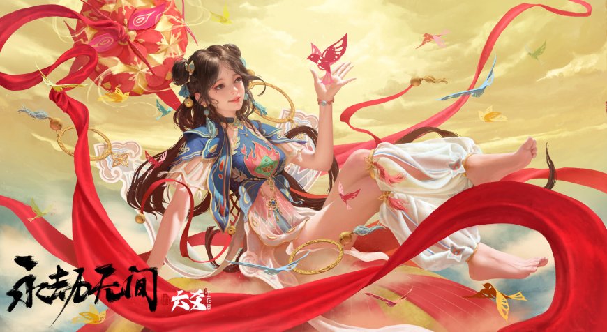 永劫无间胡桃古风少女红绸飞鸟金黄动漫电脑壁纸