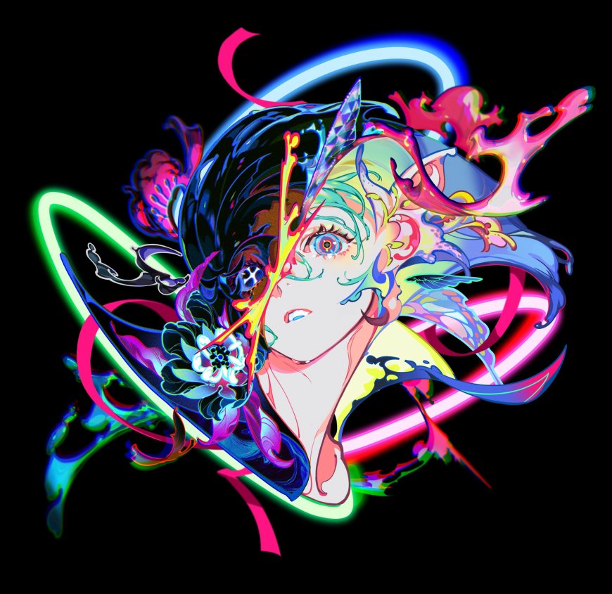 赛博霓虹少女彩流溢光炫彩动漫电脑壁纸