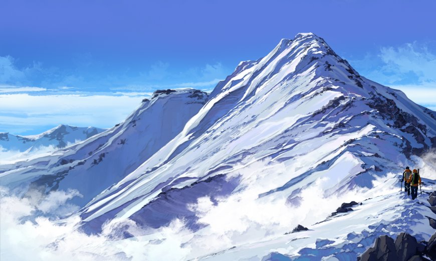 雪山巍峨雪峰耸立云海缭绕蓝白风景电脑壁纸