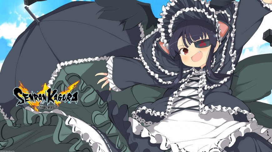 闪乱神乐少女们的选择 未来黑衣少女持伞表情暗黑哥特动漫电脑壁纸