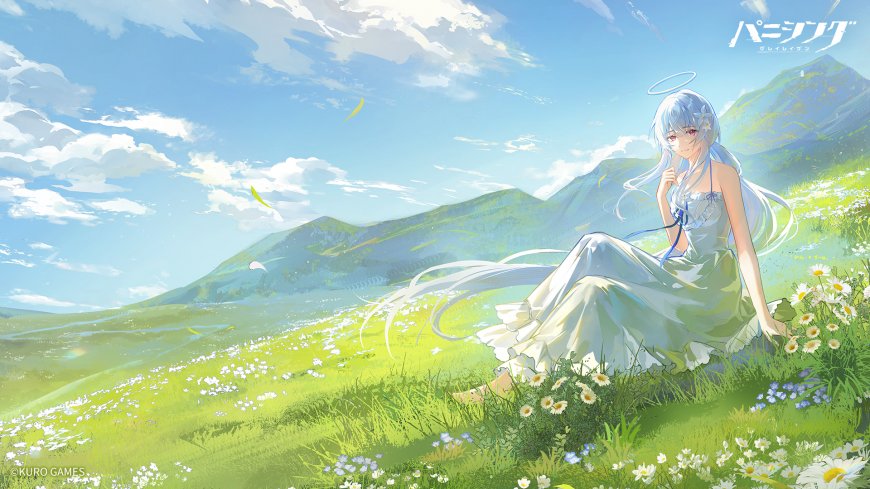 战双帕弥什丽芙天使少女坐花海青山蓝天动漫电脑壁纸