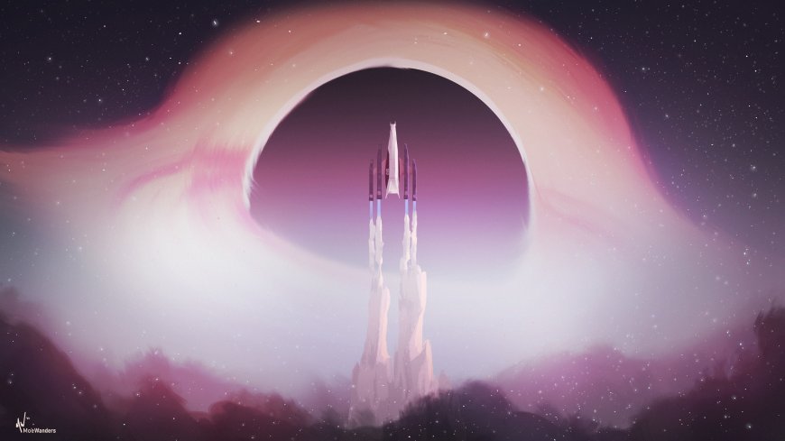 太空飞船穿越星云虫洞紫粉暗蓝太空科幻电脑壁纸