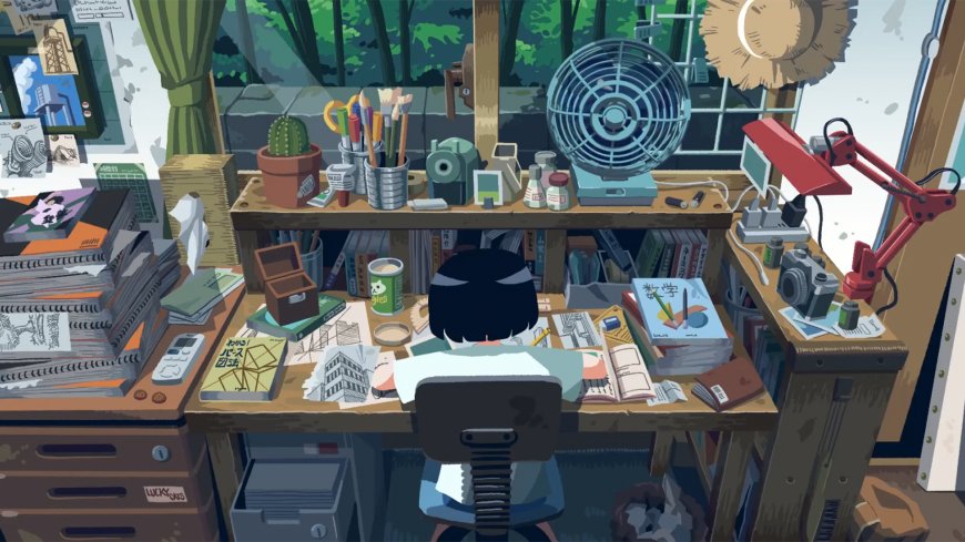 少女伏案绘画绿意盎然温馨插画创意电脑壁纸