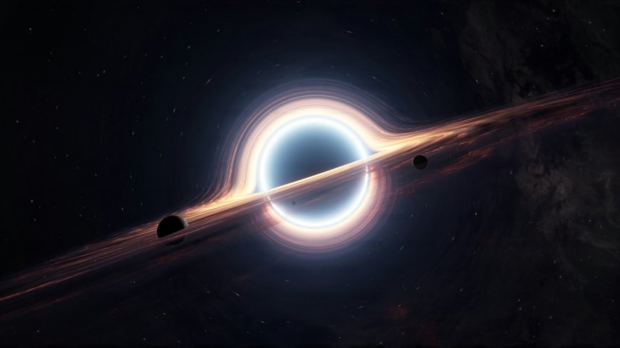 黑洞引力透镜效应星云环绕暗蓝太空科幻电脑壁纸