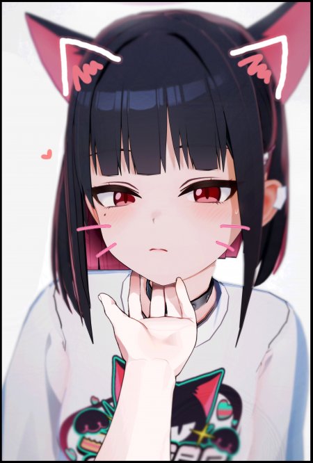 阿蕾奇诺原神猫耳黑发红瞳少女手托下巴粉白动漫手机壁纸