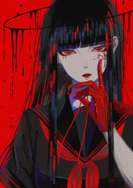 暗黑红瞳少女水手服血色滴落暗红动漫手机壁纸