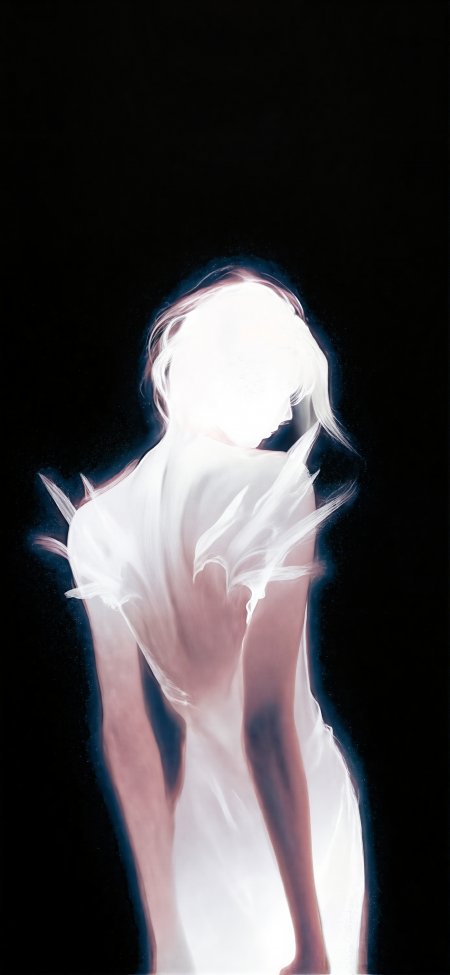 白裙少女背影发光轮廓蓝白创意插画手机壁纸