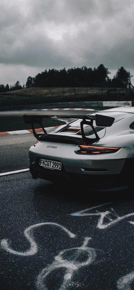 保时捷911GT2RS银灰赛道尾翼疾驰暗调汽车手机壁纸