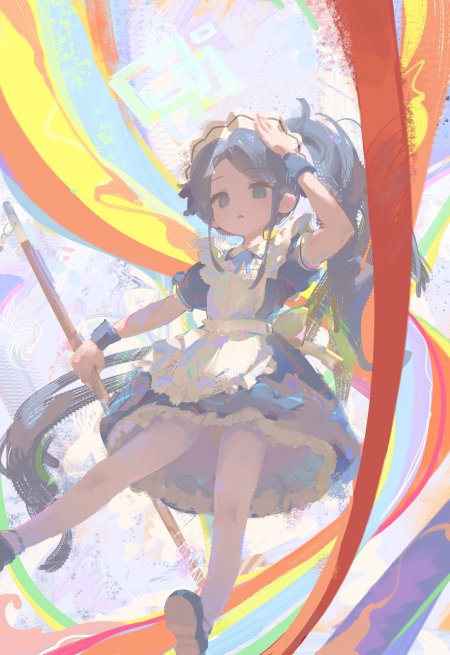 崩坏星穹铁道 三月七少女蓝发双马尾持杖坐姿彩虹流光背景粉紫梦幻动漫手机壁纸