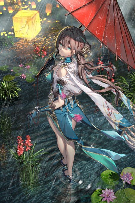 崩坏星穹铁道阮梅雨中持伞漫步蓝白古风动漫手机壁纸