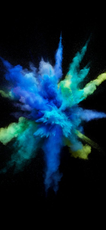 彩色粉末爆炸瞬间蓝绿黄黑对比强烈创意摄影手机壁纸