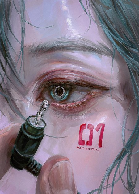 初音未来蓝发少女眼眸特写粉紫动漫手机壁纸