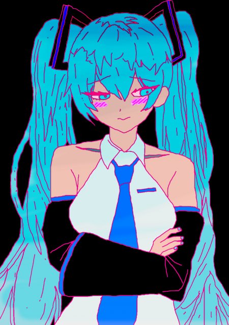 初音未来蓝发双马尾粉紫霓虹动漫手机壁纸