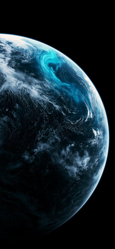 地球蓝白漩涡云层暗黑太空科幻手机壁纸