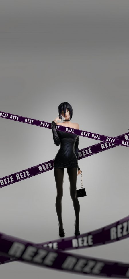电锯人蕾塞黑裙绿眸少女紫带环绕暗紫动漫手机壁纸