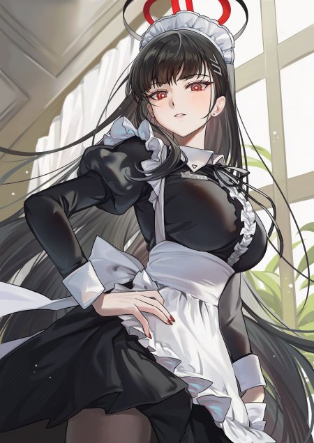 动漫角色黑发红瞳女仆装少女白黑配色唯美动漫手机壁纸