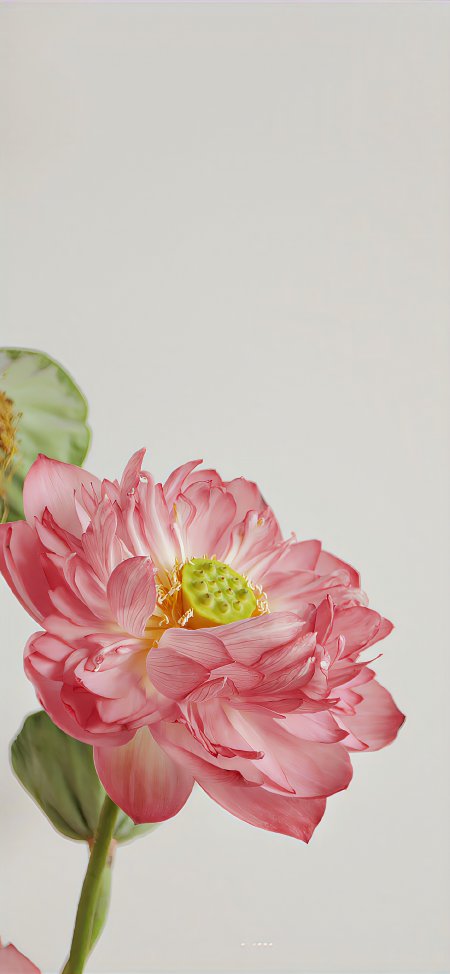 粉红莲花绽放嫩绿莲蓬清新淡雅花卉植物手机壁纸