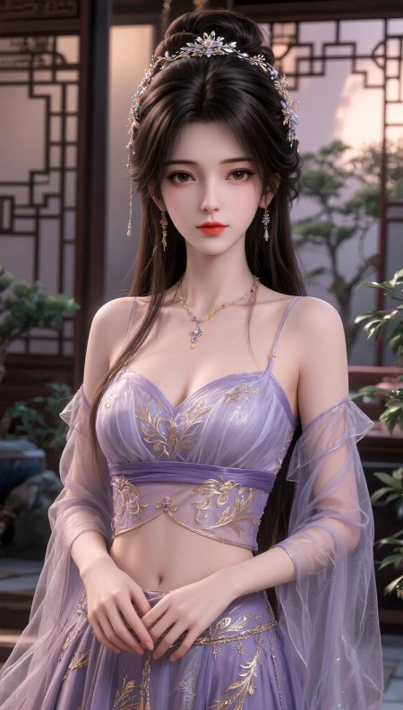 古风少女紫纱金绣华服淡紫唯美动漫手机壁纸