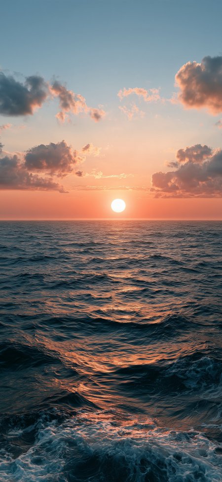 海面日落余晖洒波光粼粼橙粉蓝自然风景手机壁纸