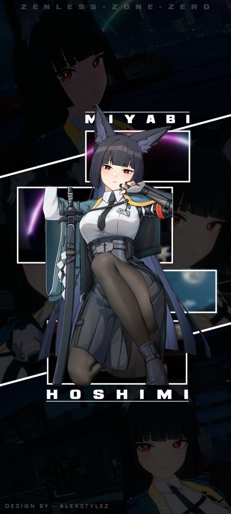 绝区零星见美夜灰发狐耳少女持剑坐姿暗紫科幻动漫手机壁纸