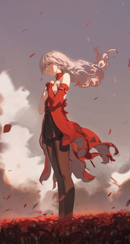 鸣潮弗洛洛红裙银发少女风中伫立暗红唯美动漫手机壁纸
