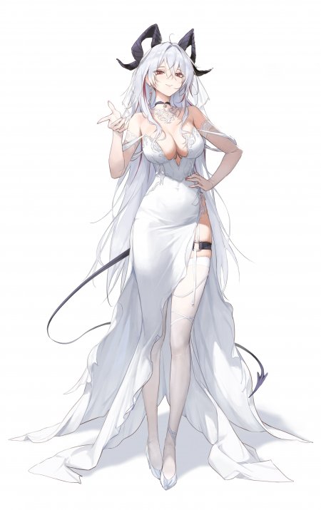 鸣潮赞妮白裙恶魔角少女银发蓝瞳动漫手机壁纸