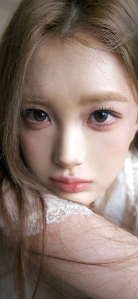 浅棕长发少女低眸凝视柔光人物摄影手机壁纸