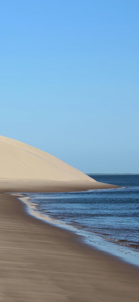 沙丘临海蜿蜒起伏浅金蓝白自然风景手机壁纸