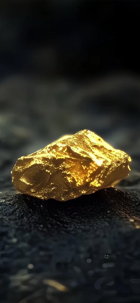 天然金块表面纹理细腻光泽闪耀暖金静物特写创意手机壁纸